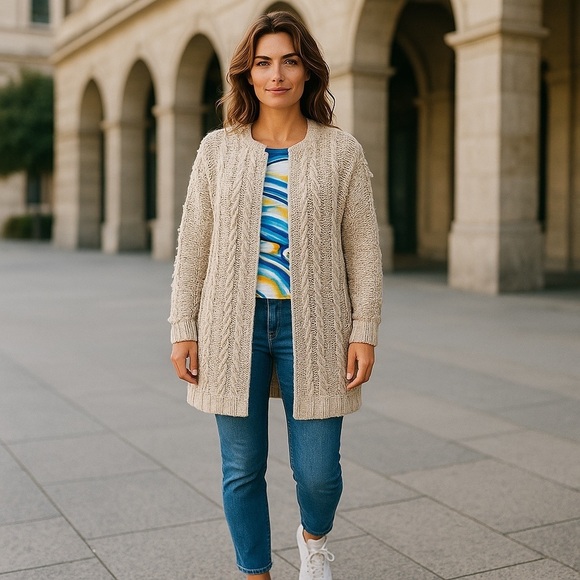 Cato Womens Tan Long Sleeve Open
Front Eyelash Casual Sweater Size 22/24 - Picture 1 of 14